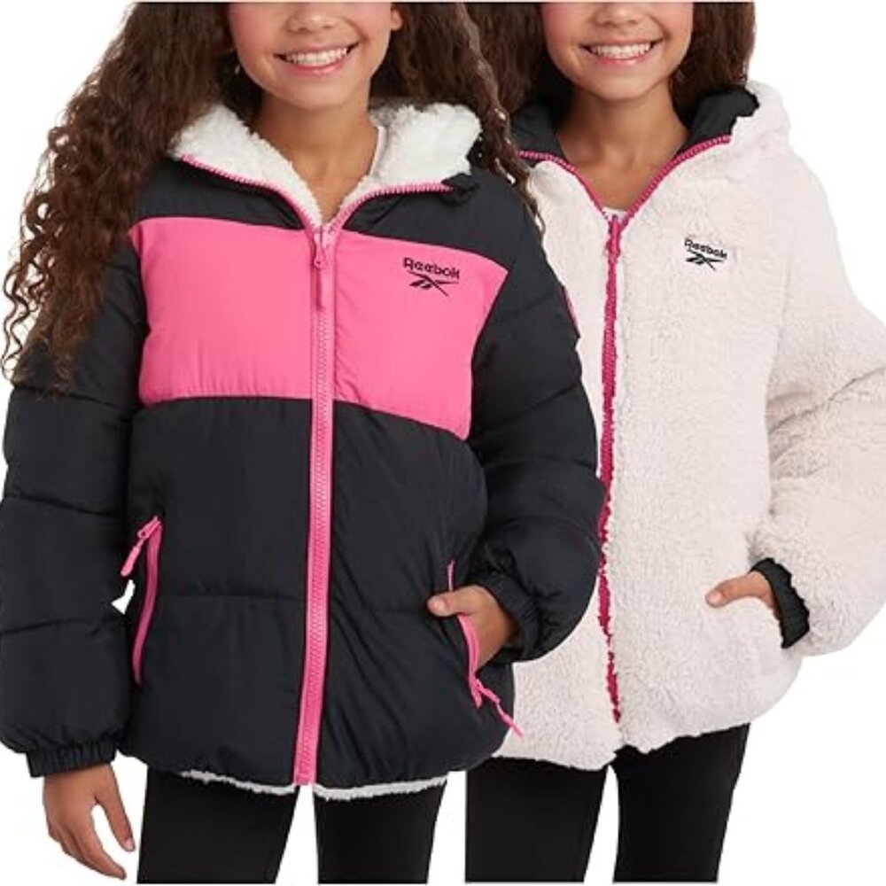 Reebok Girls' Winter Jacket – Reversible Quilted Puffer Coat